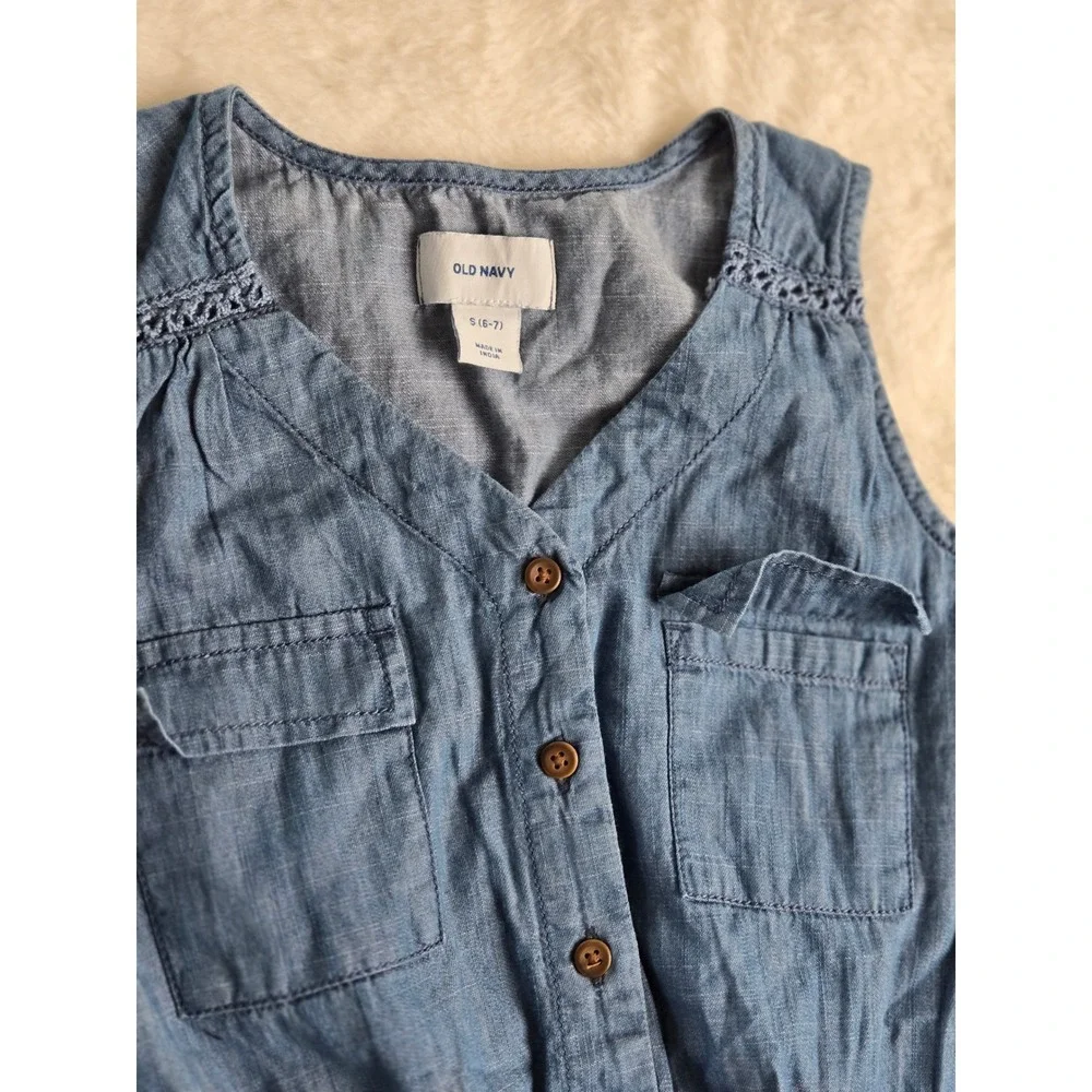 Old Navy Girls Blue Chambray Sleeveless Romper‎ Size S 6-7 NWT